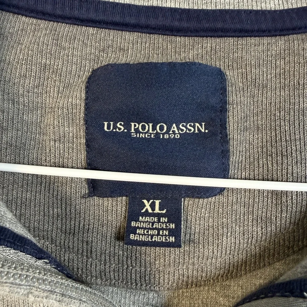 U.S. Polo Assn. Grey Quarter Zip Pullover Sweatshirt Men's XL Flesh Pony